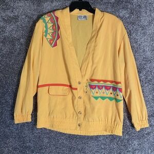 Vintage 80s‎ Blazer Jacket Womens Large Aztec Yellow Southwestern deco retro art